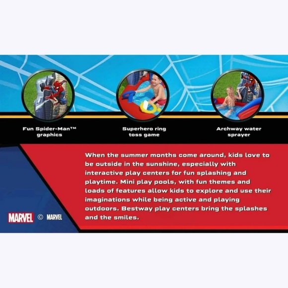 Bestway: Spider-Man Inflatable Water Play Center - 6'11"x6'9"x50". NWT in box. - Picture 3 of 10